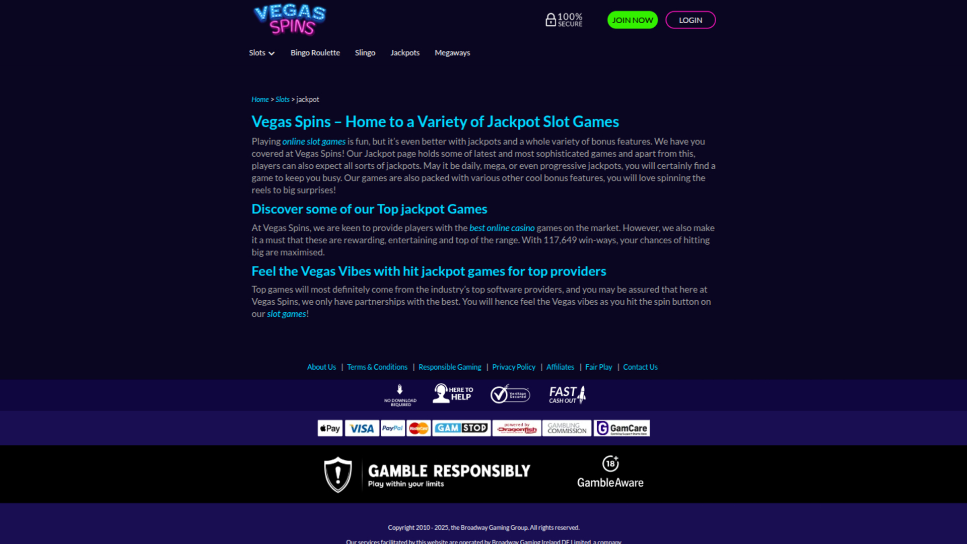 Vegas Spins Casino Desktop Jackpot