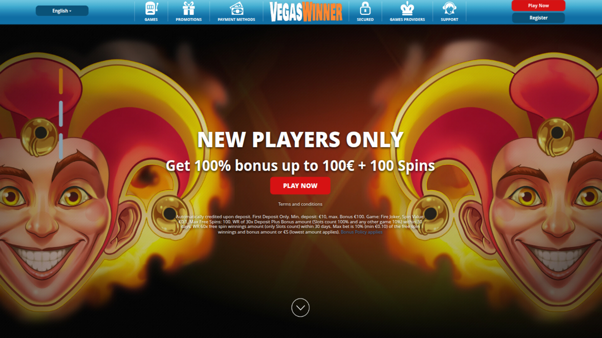 Homepage desktop di Vegas Winner Casino