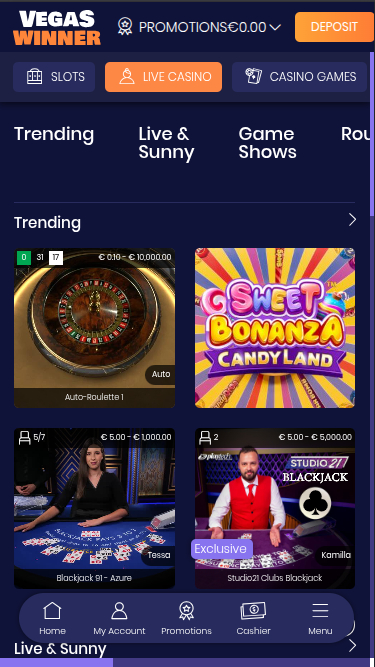 Live dealer mobile di Vegas Winner Casino