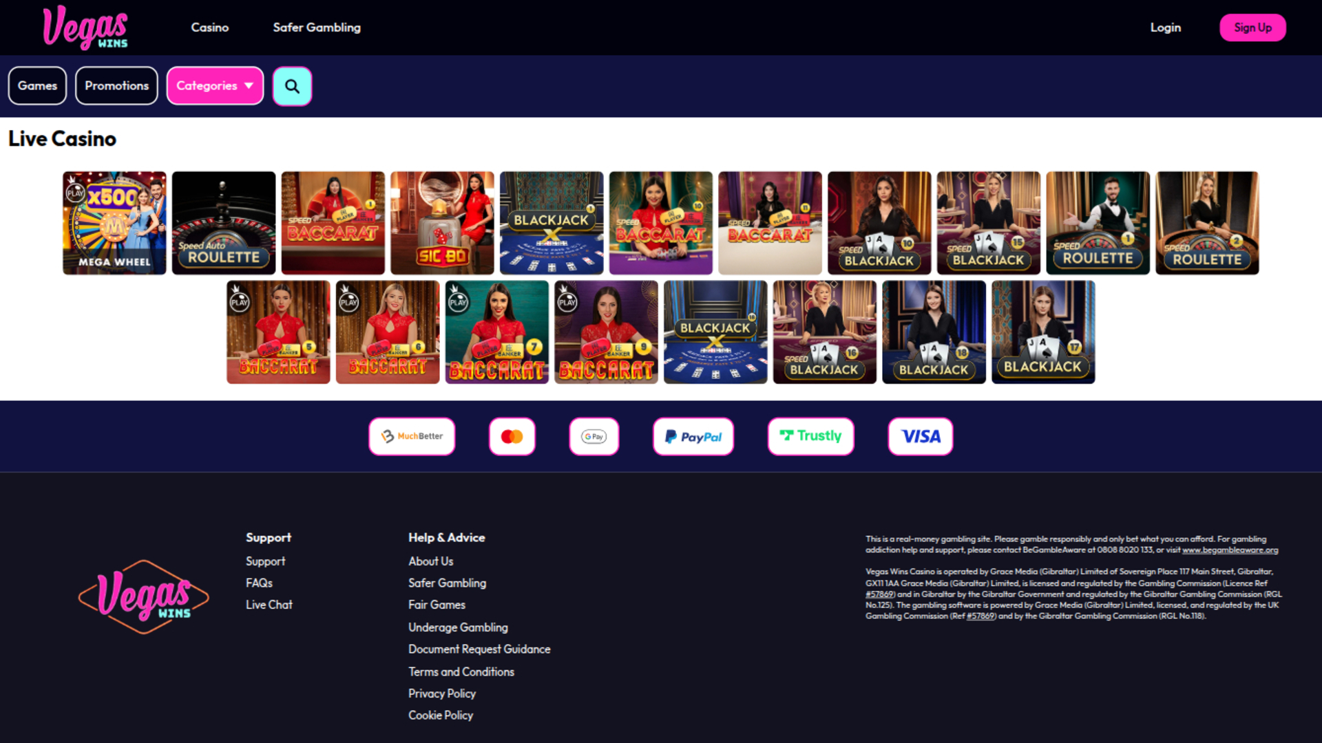 Vegas Wins Casino Desktop-Live-Dealer