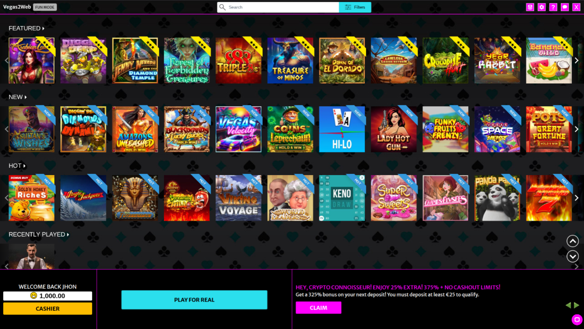 Vegas2Web Casino Desktop Games