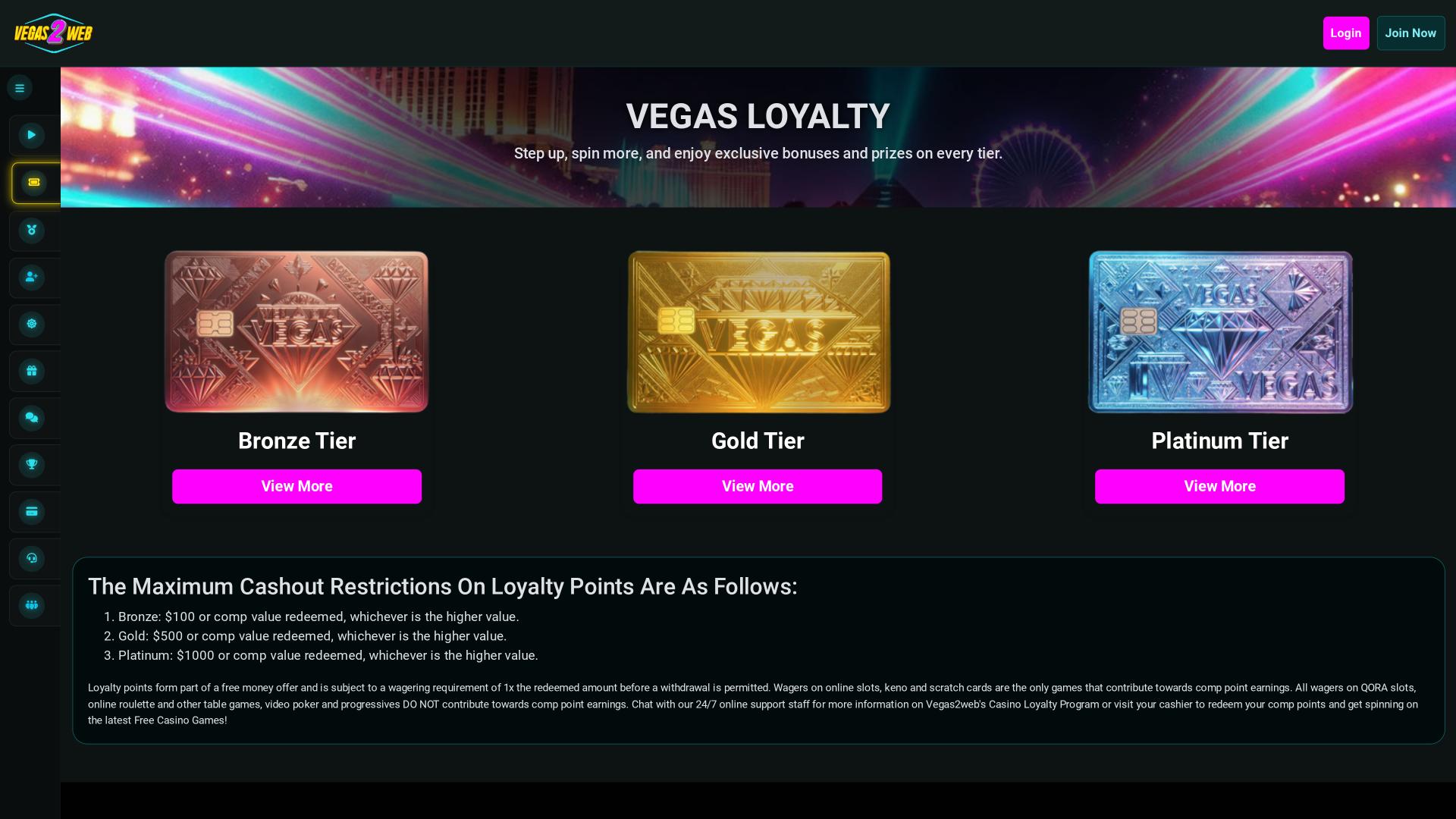 Page VIP du casino Vegas2Web