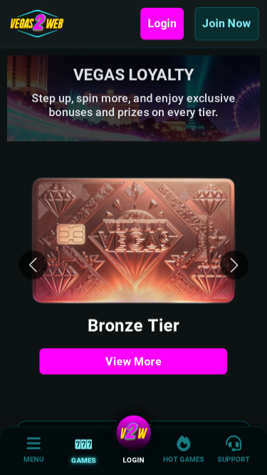 Page mobile VIP du casino Vegas2Web