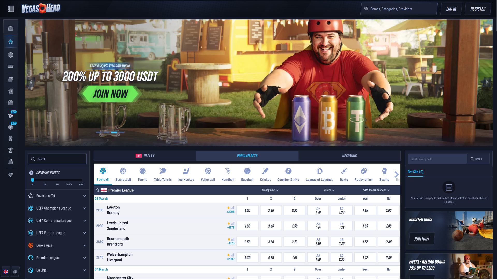 VegasHero Casino Desktop-Homepage