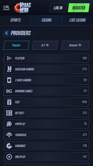 VegasHero Casino-Entwickler für mobile Spiele