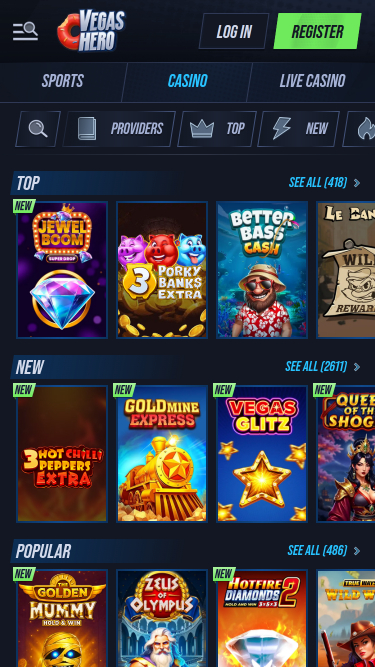 VegasHero Casino Mobile Games