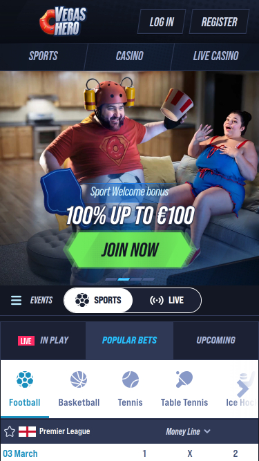 VegasHero Casino Mobile Homepage