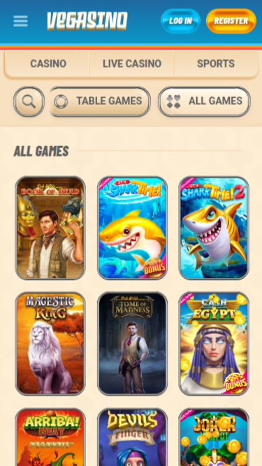 Juegos móviles de Vegasino Casino