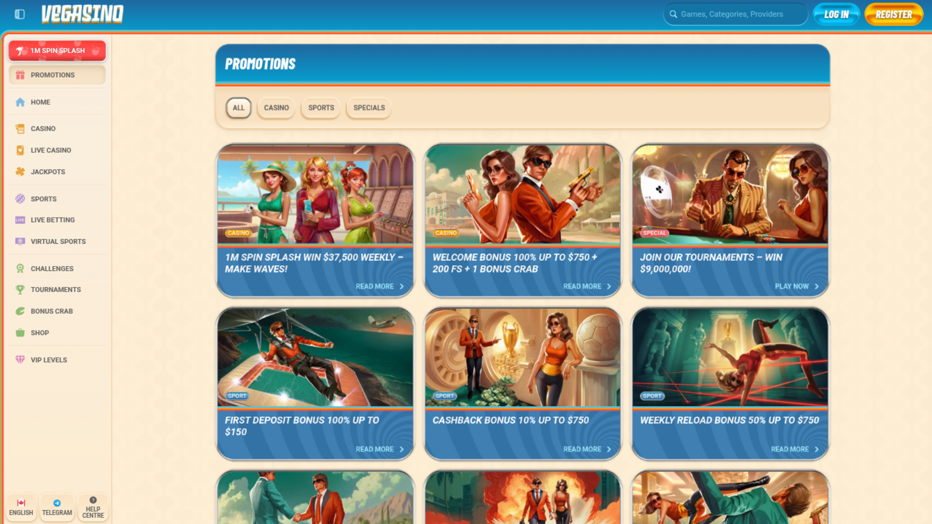 Promociones de escritorio de Vegasino Casino