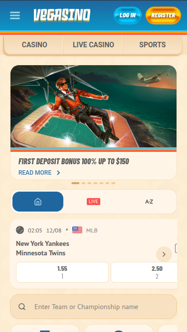 Deportes móviles de Vegasino Casino