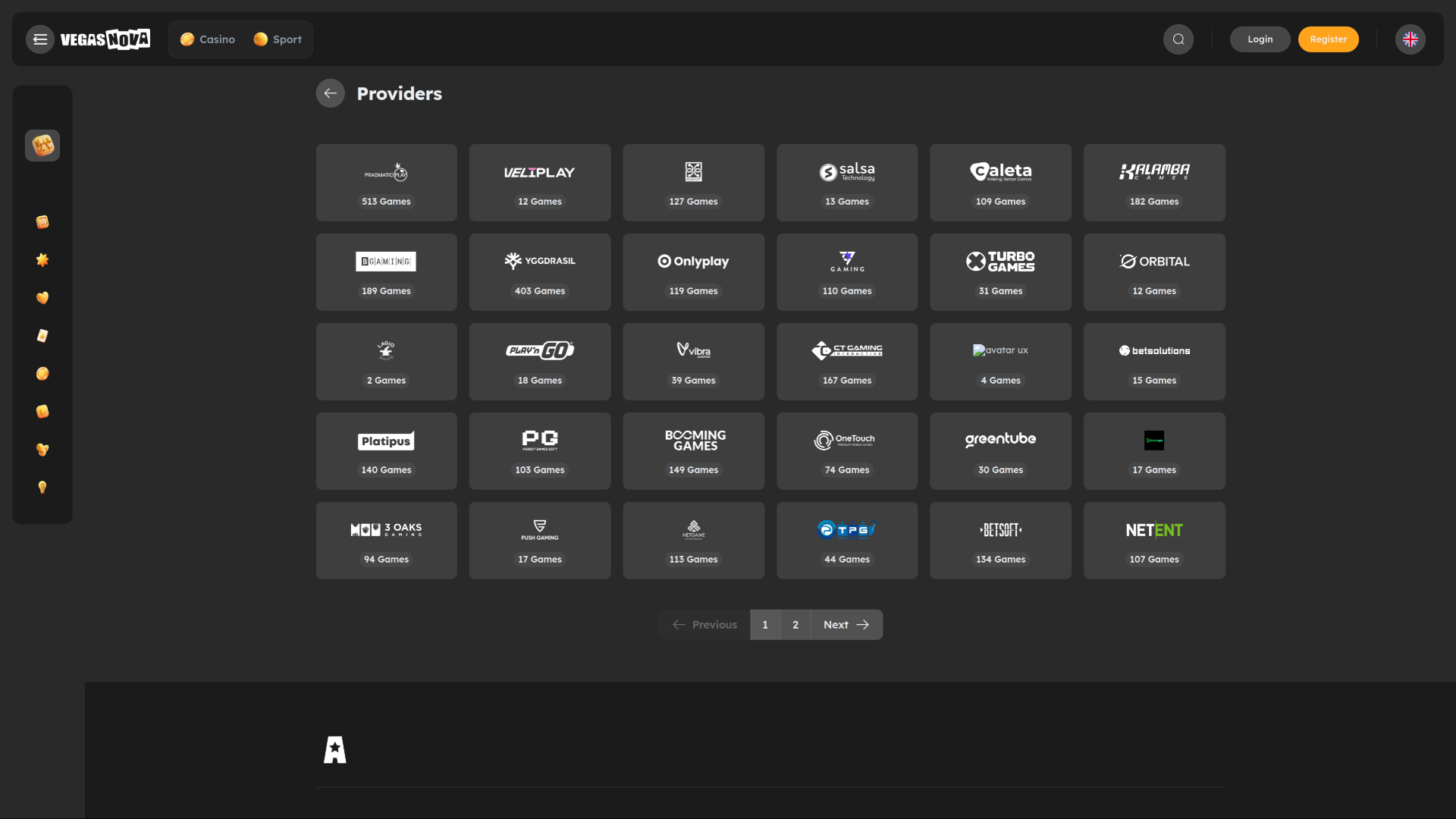 Développeurs de jeux de VegasNova Casino sur ordinateur