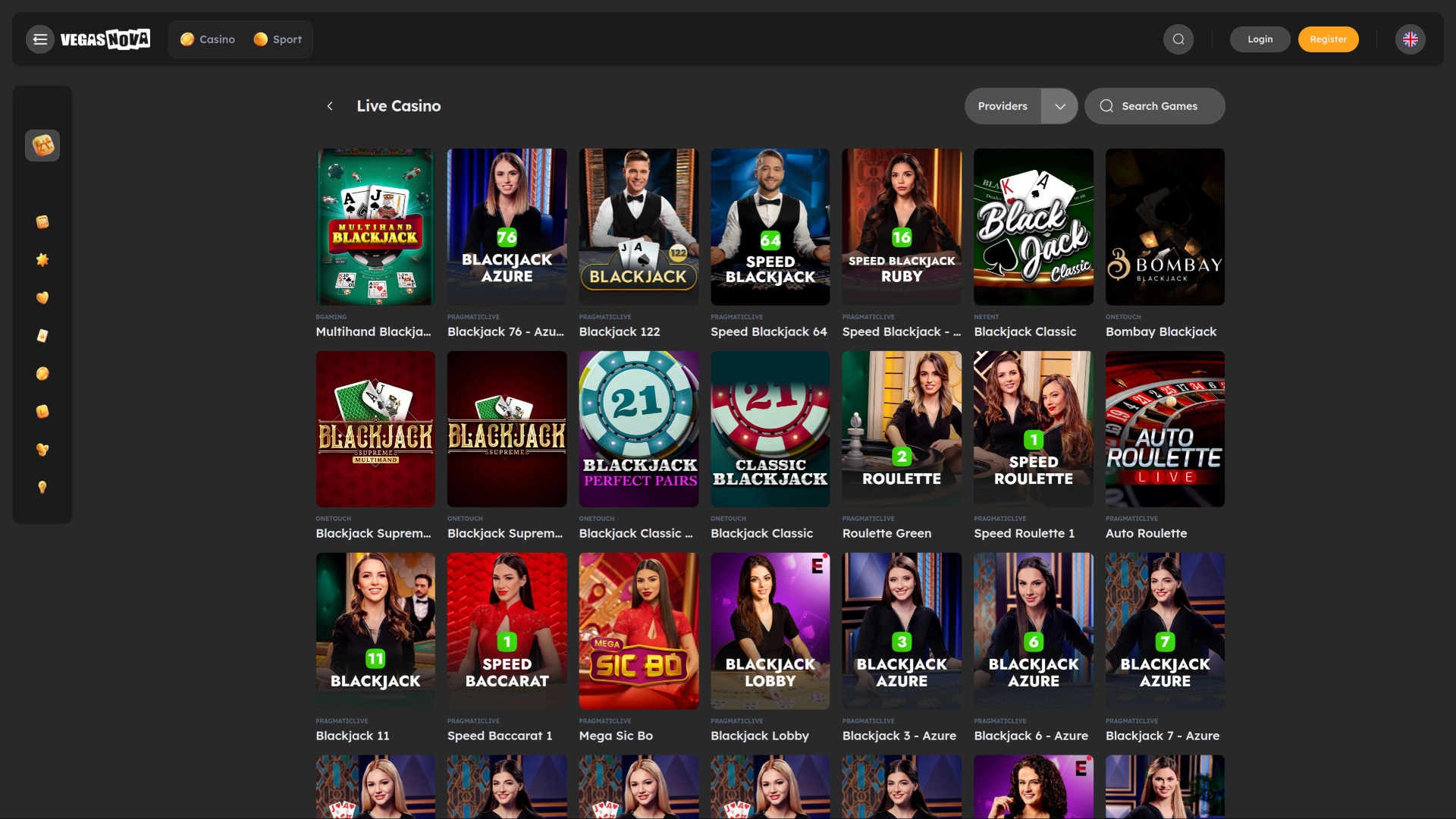 Croupier en direct de VegasNova Casino sur ordinateur