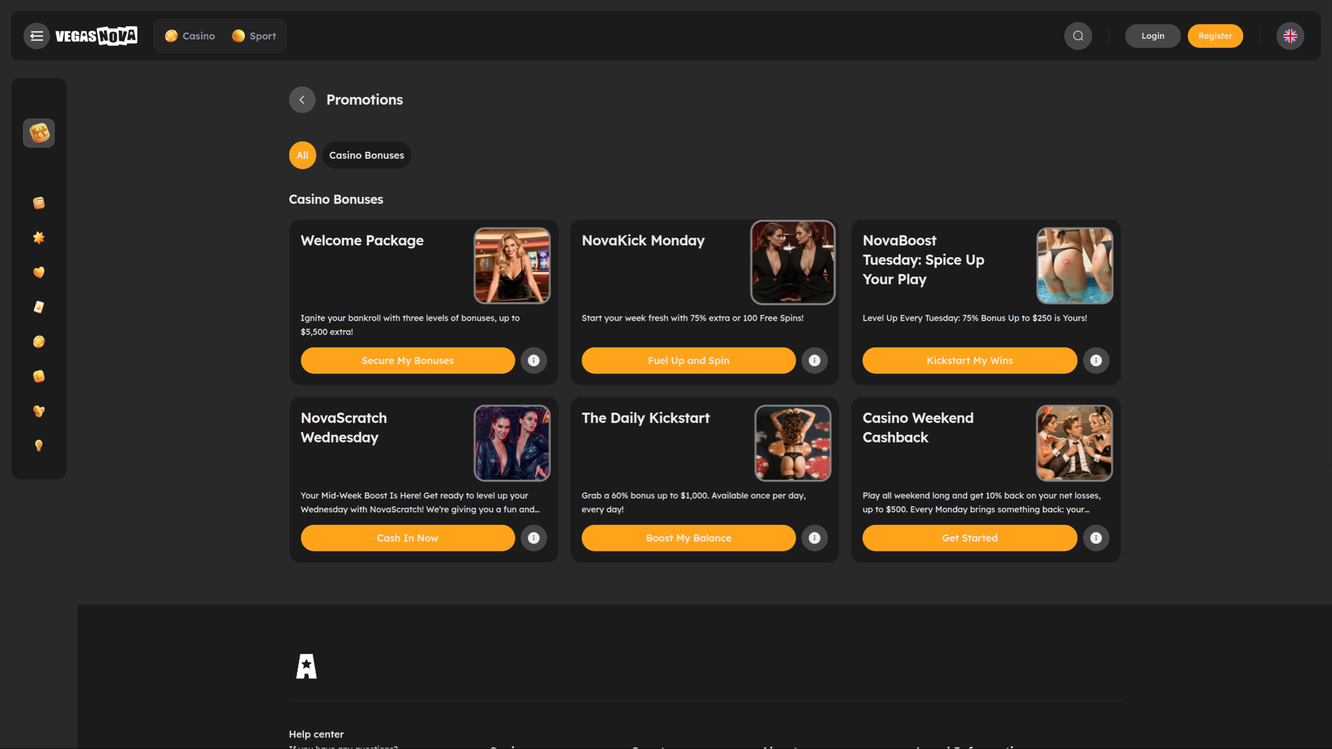 Promotions de VegasNova Casino sur ordinateur