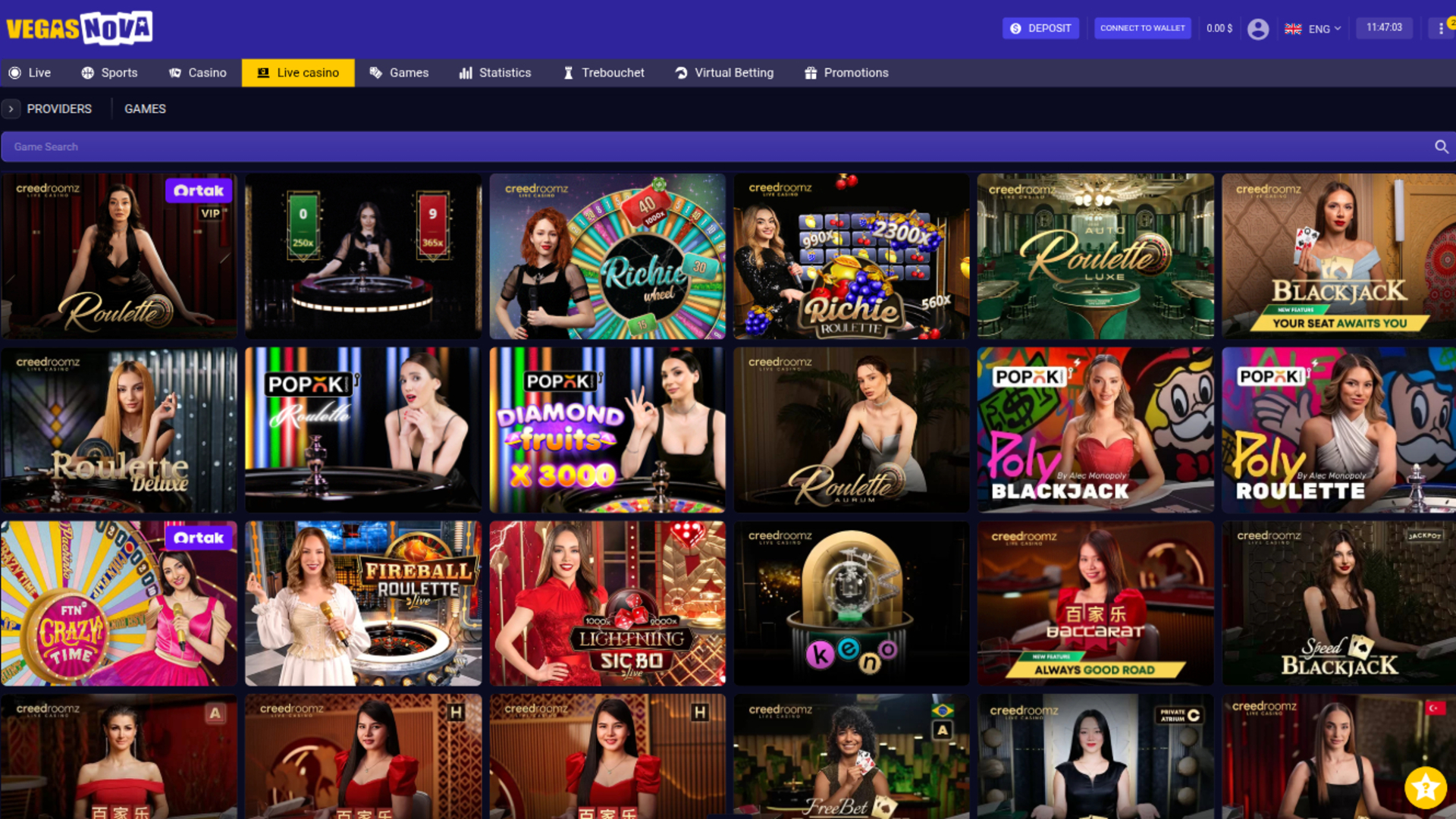 Croupier en direct de VegasNova Casino sur ordinateur