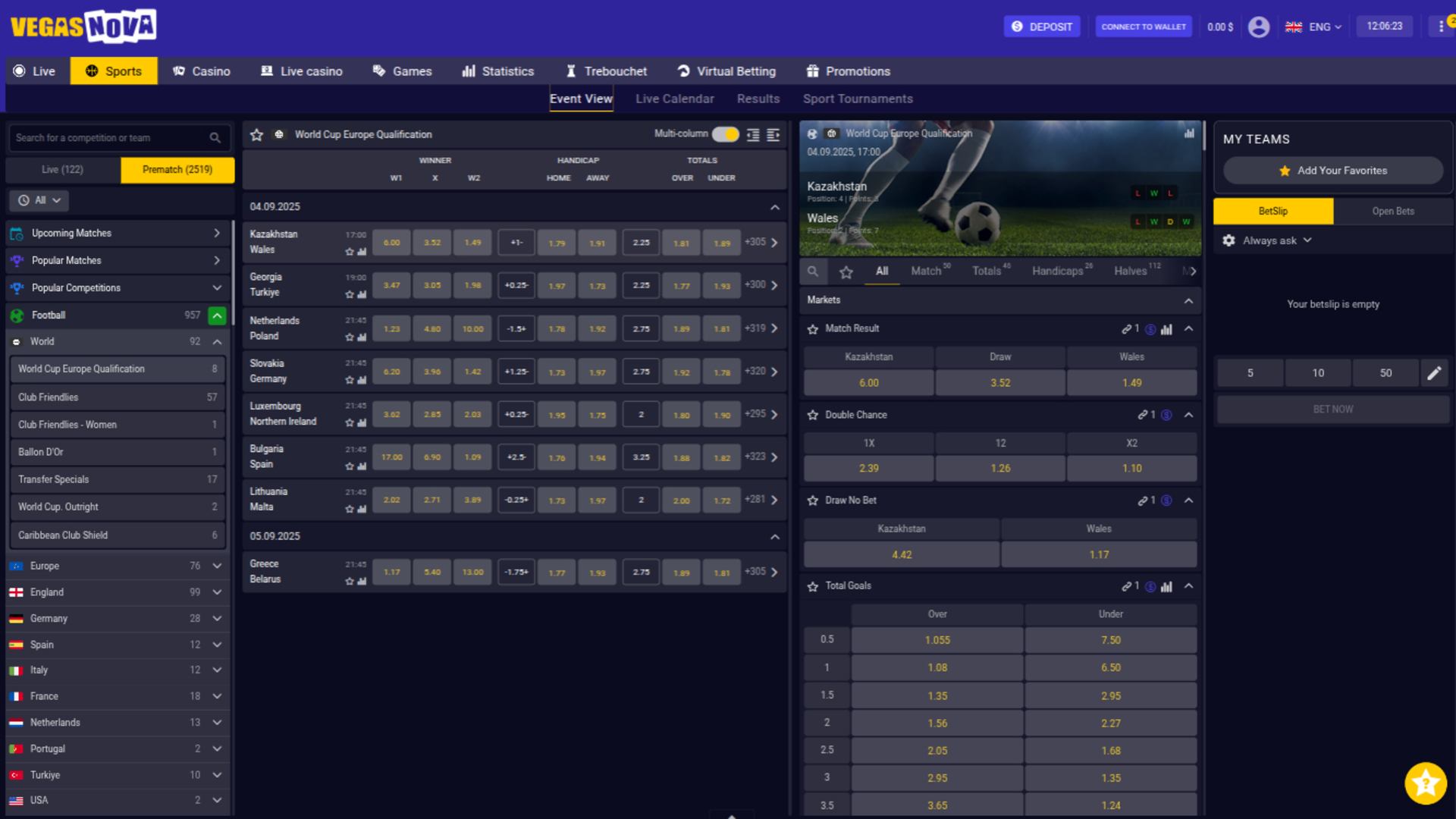 Sports de VegasNova Casino sur ordinateur