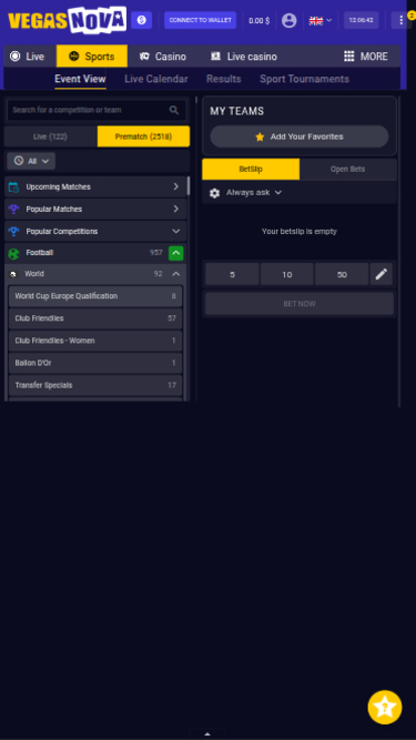 Sports mobiles de VegasNova Casino