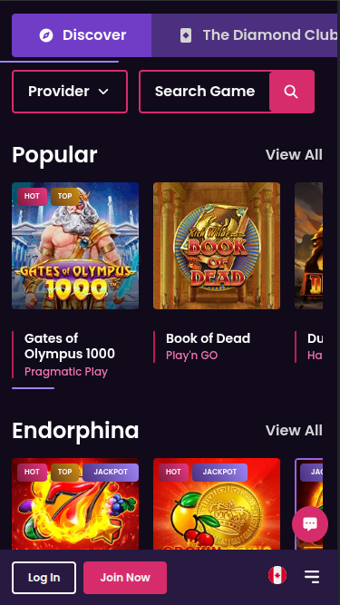 Jeux mobiles de VegasNow Casino