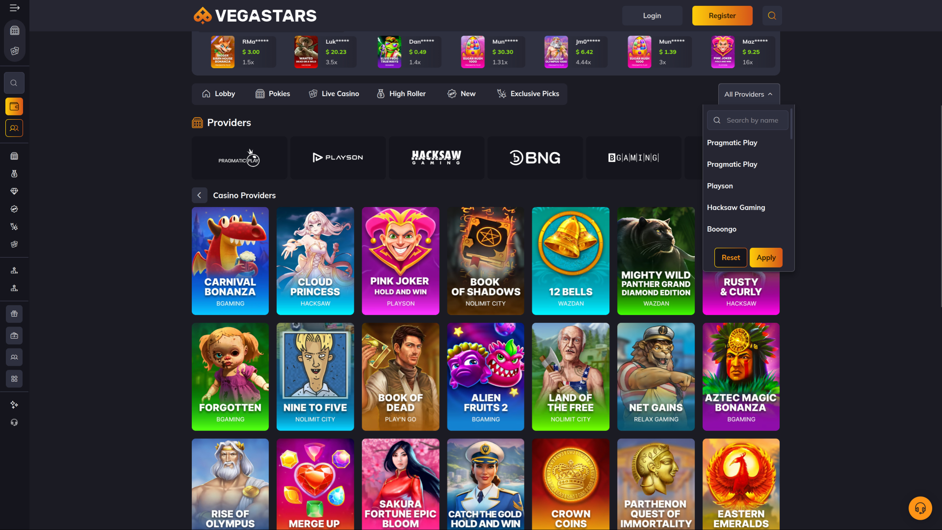 VegaStars Casino-Spieleentwickler