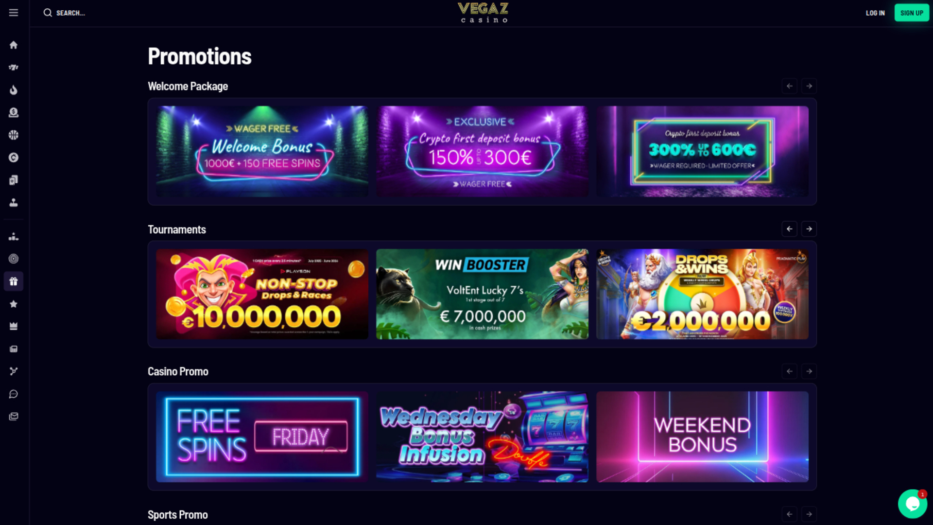 Promotions de Vegaz Casino sur ordinateur