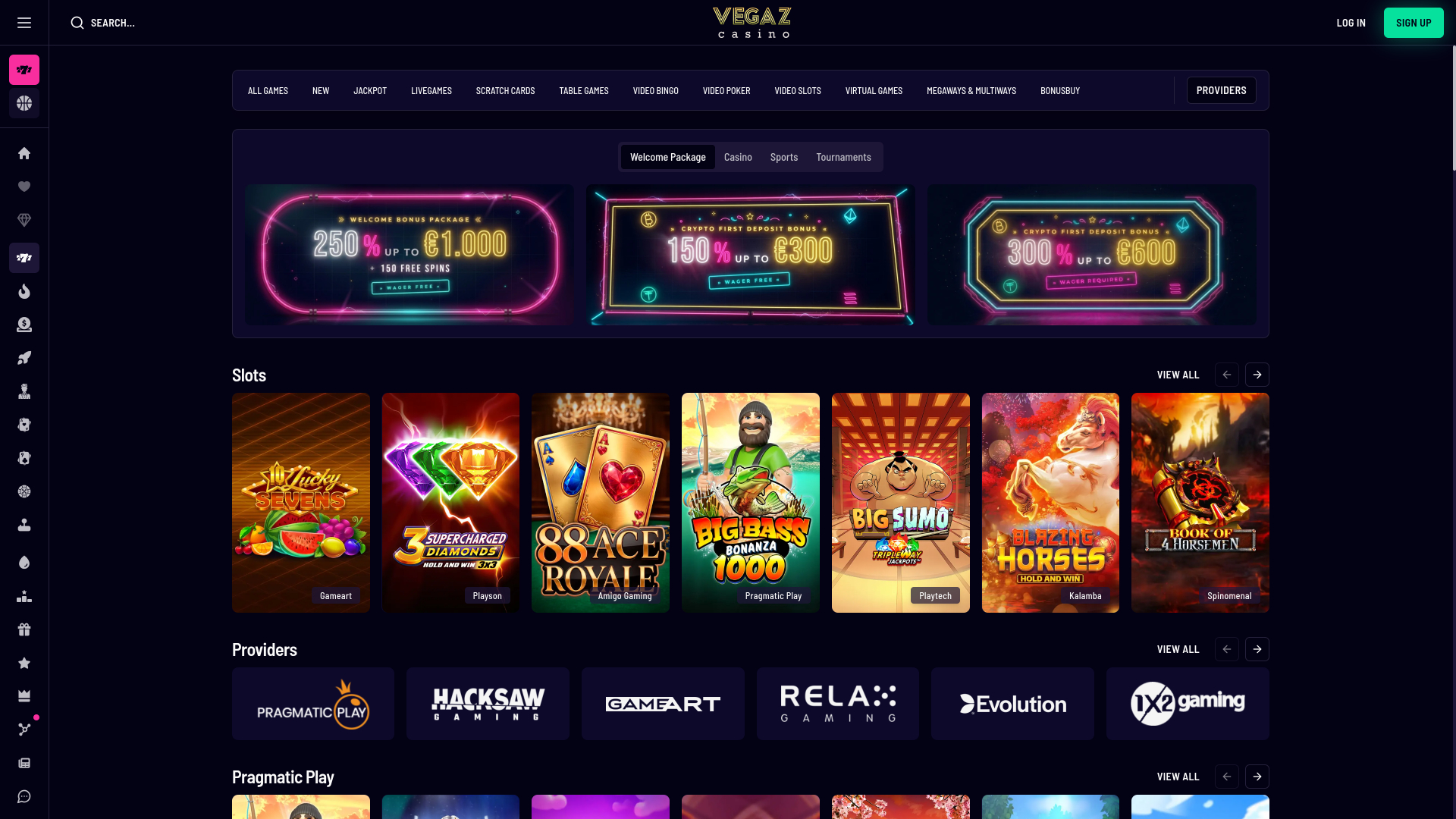 Giochi per desktop di Vegaz Casino
