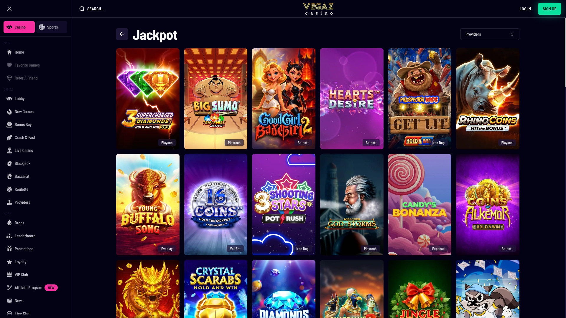 Jackpot desktop di Vegaz Casino