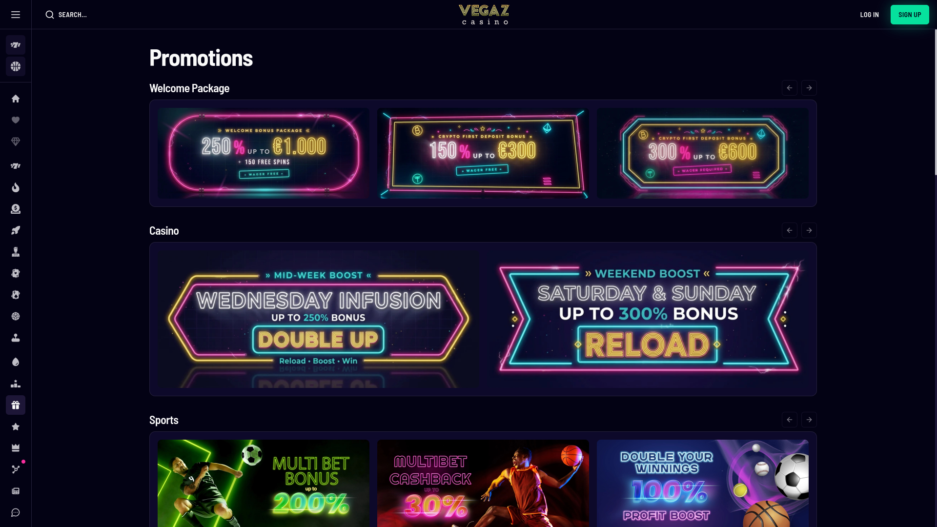 Promozioni desktop di Vegaz Casino