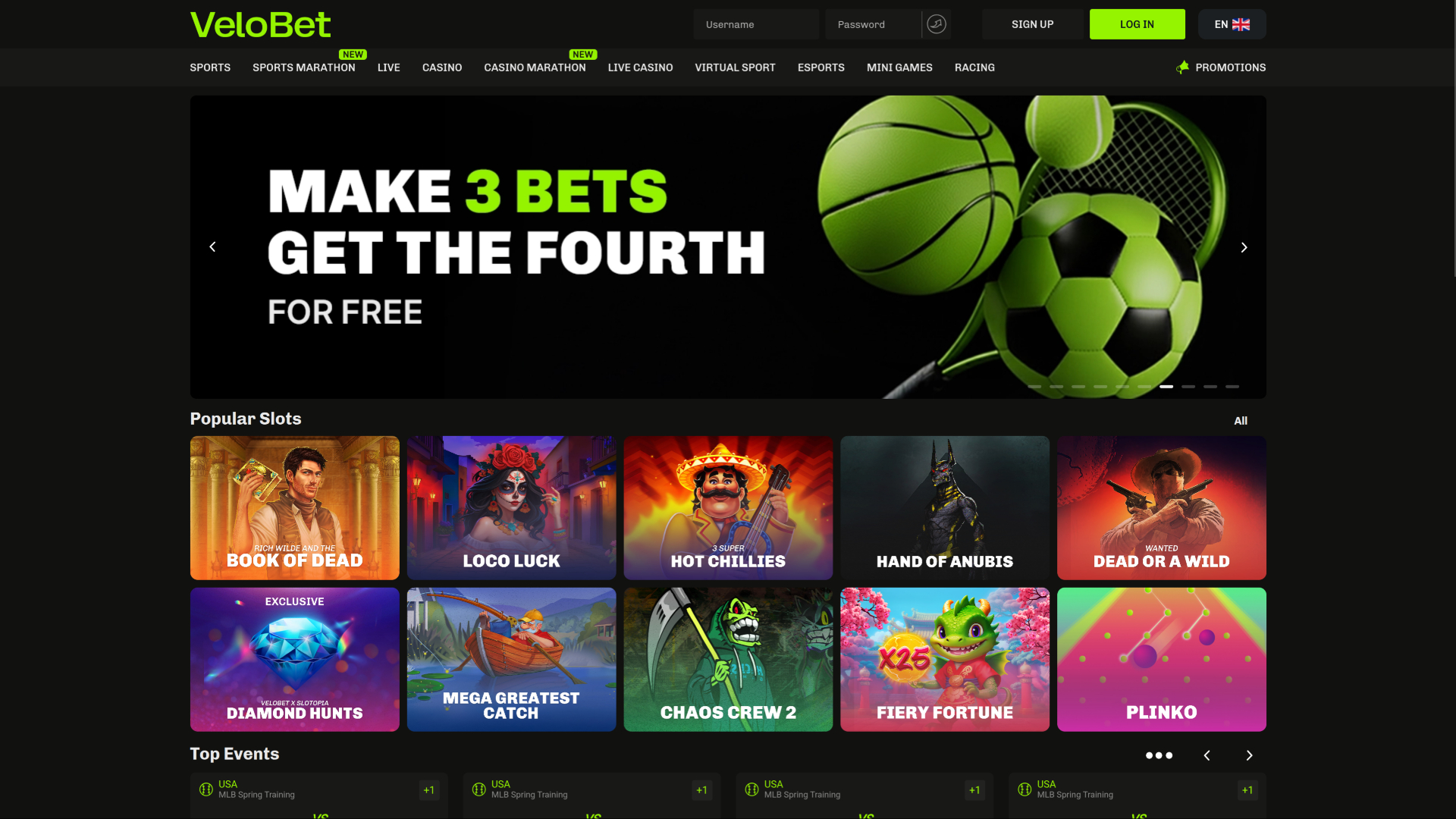 Page d'accueil de Velobet sur ordinateur