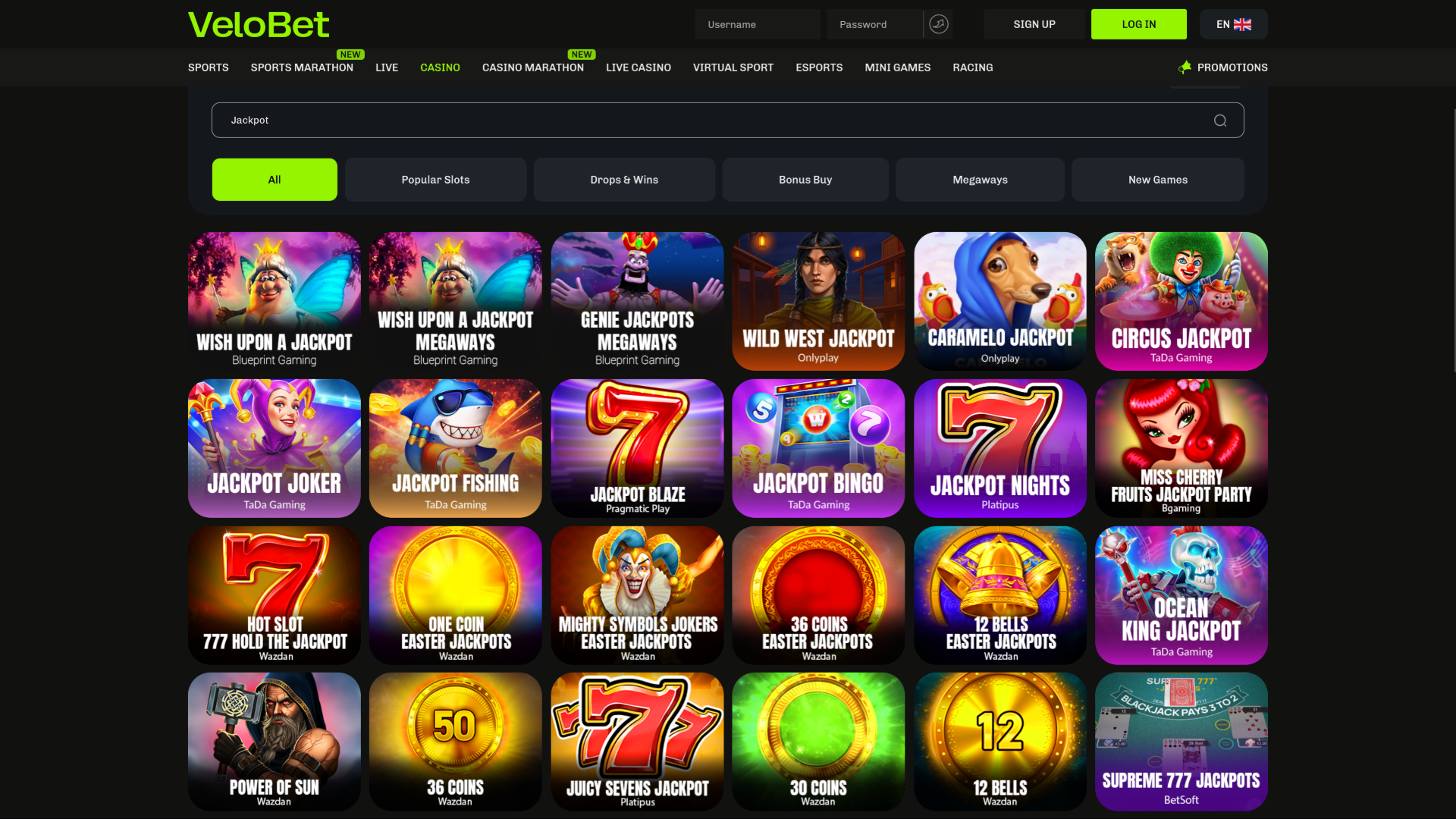 Jackpot sur bureau de Velobet