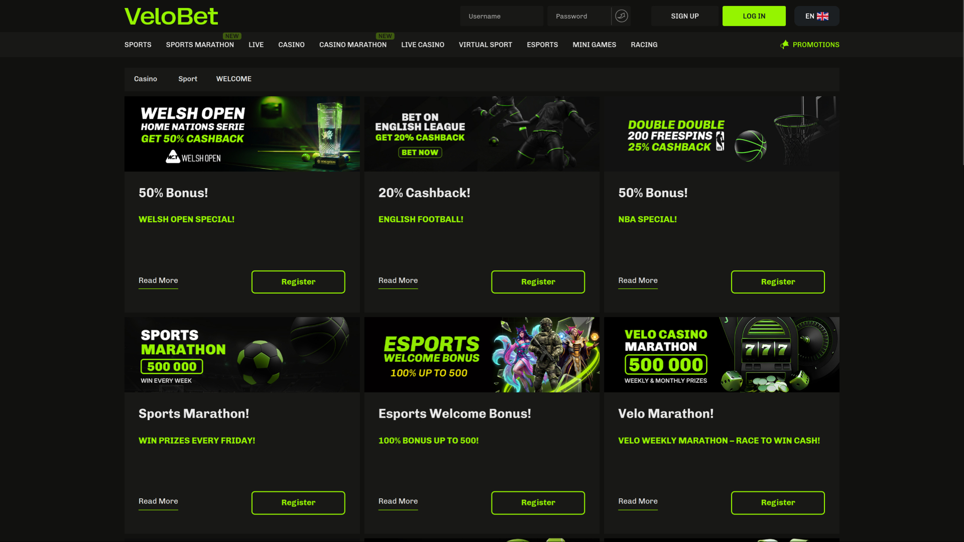 Promotions de Velobet sur ordinateur