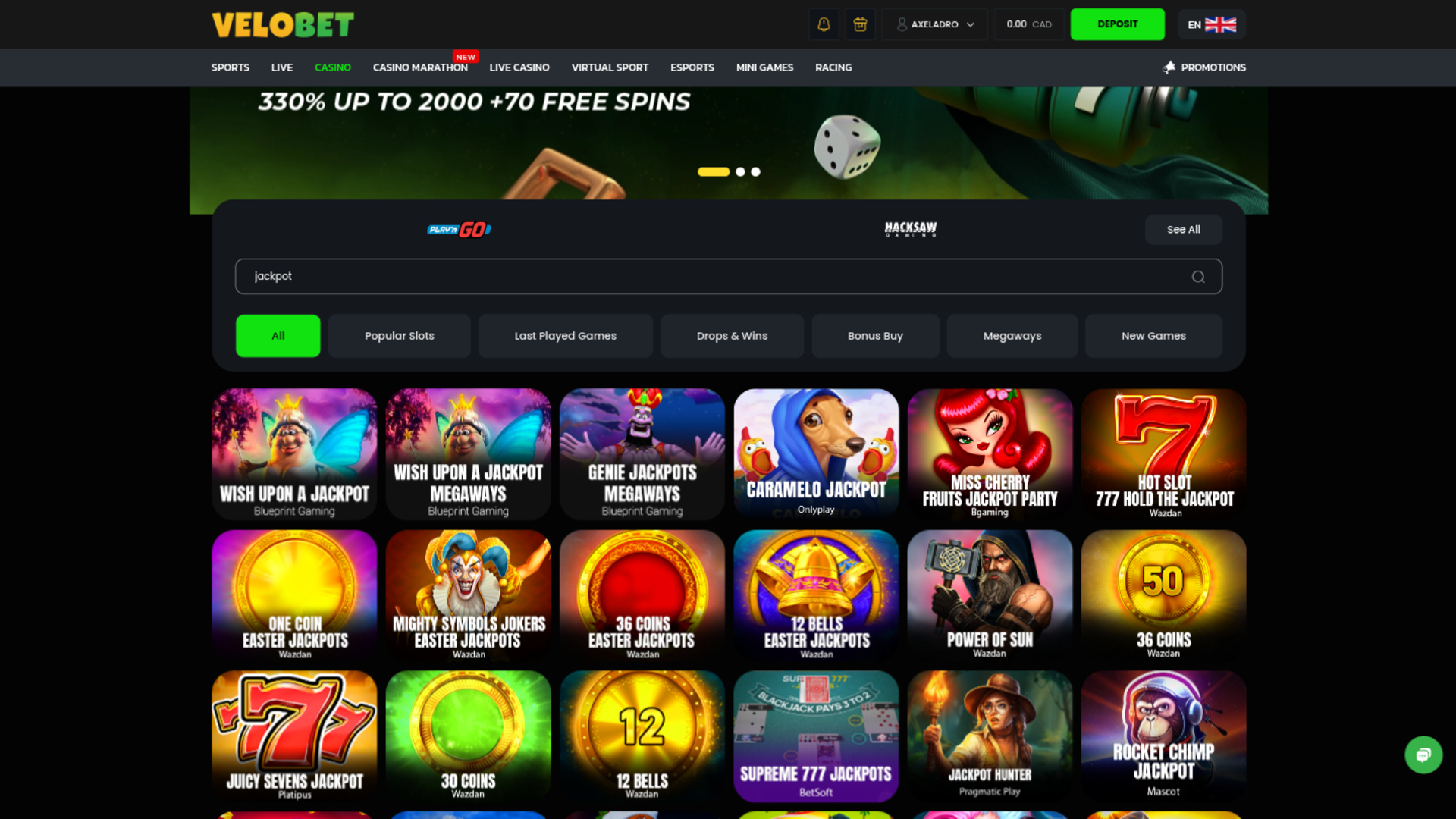 Jackpot sur bureau de Velobet