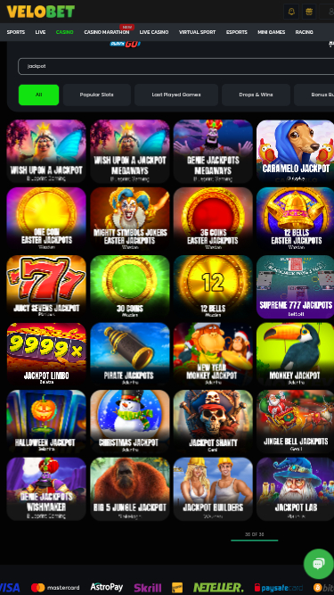 Jackpot mobile de Velobet