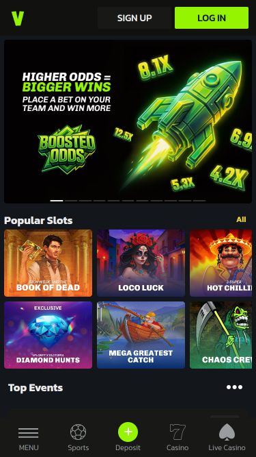 Page d'accueil mobile de Velobet