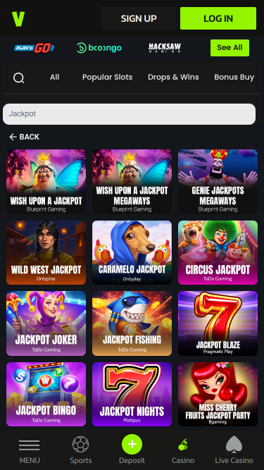 Jackpot mobile de Velobet