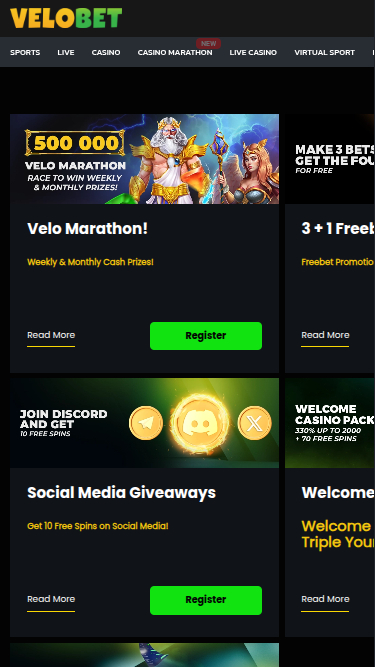 Promotions mobiles de Velobet