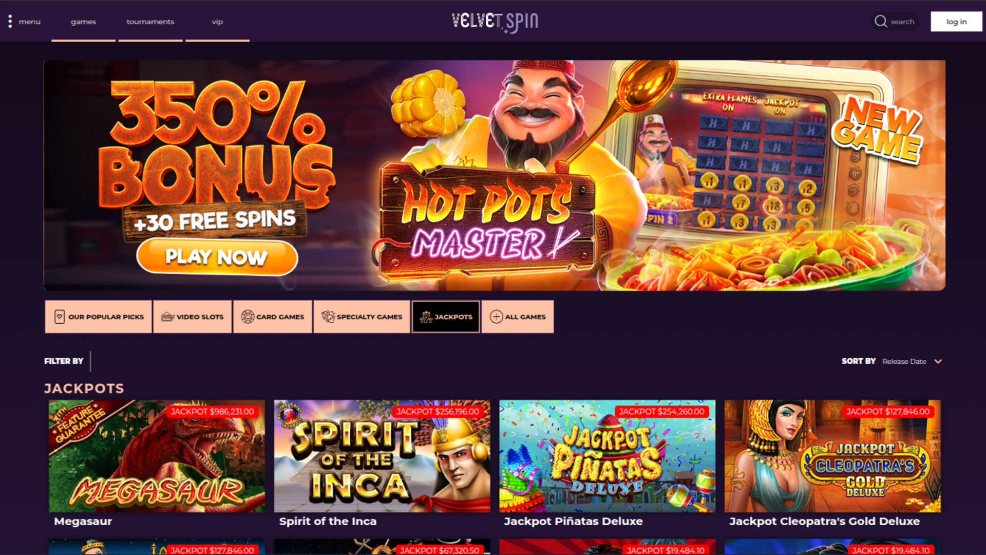 Jackpot de Velvet Spin sur ordinateur