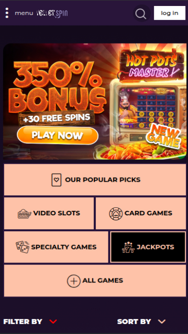 Jackpot mobile de Velvet Spin