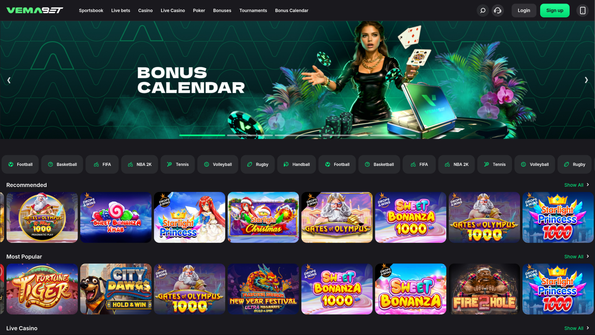 Vemabet Casino Desktop-Startseite