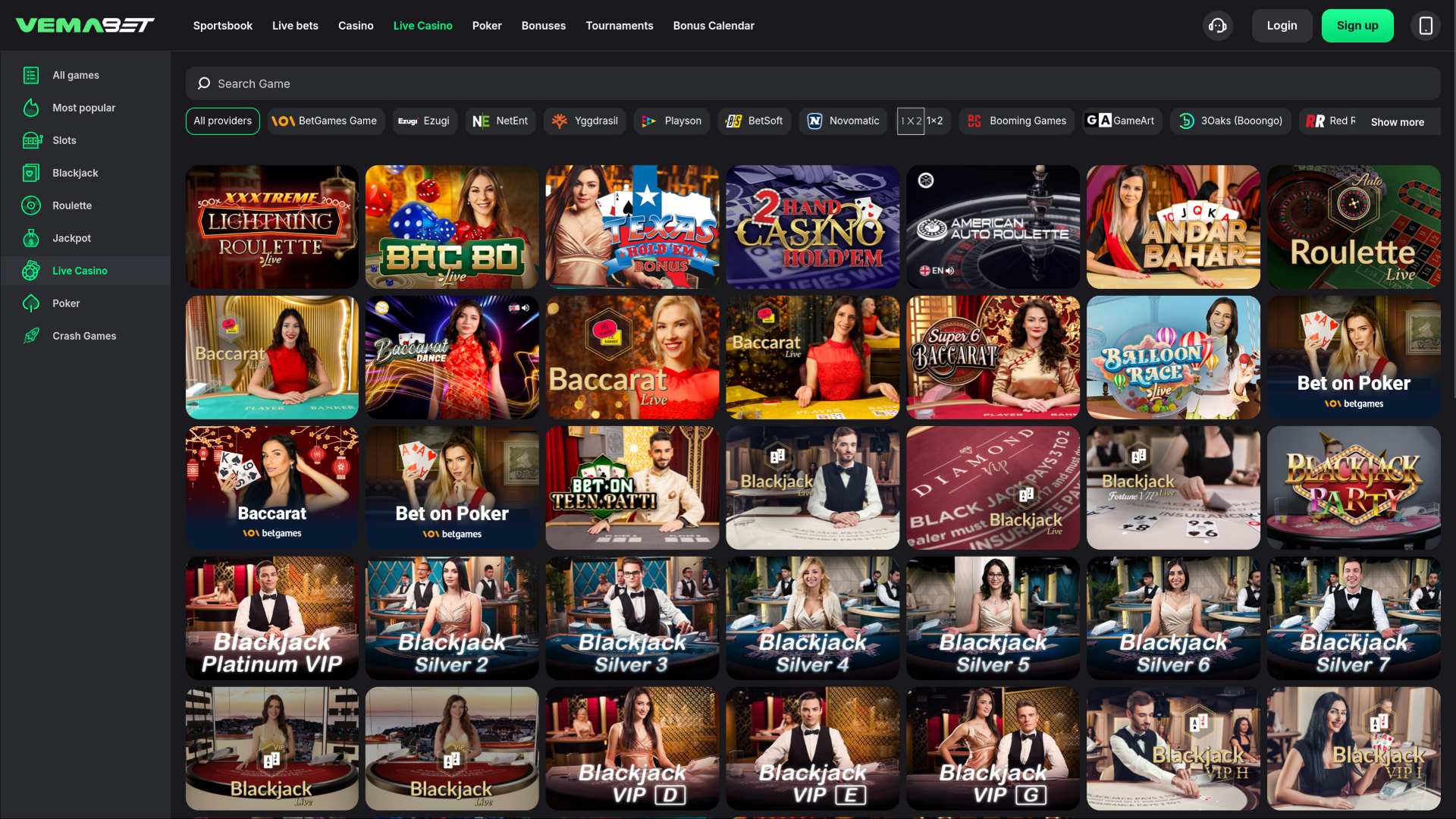 Vemabet Casino Desktop Live-Dealer