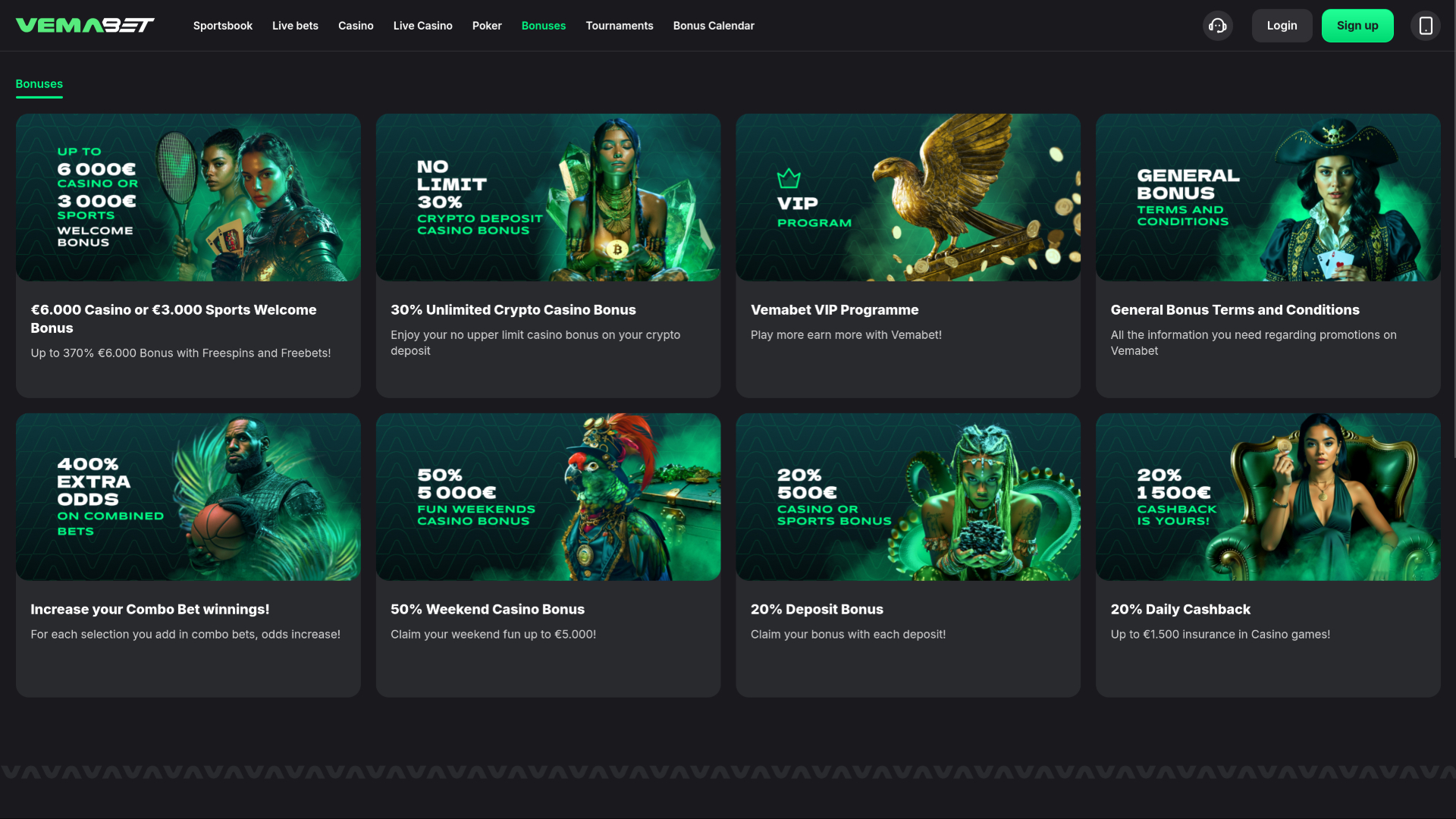 Vemabet Casino Desktop-Aktionen