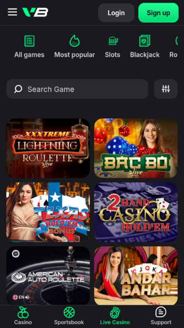 Vemabet Casino Mobile Live Dealer