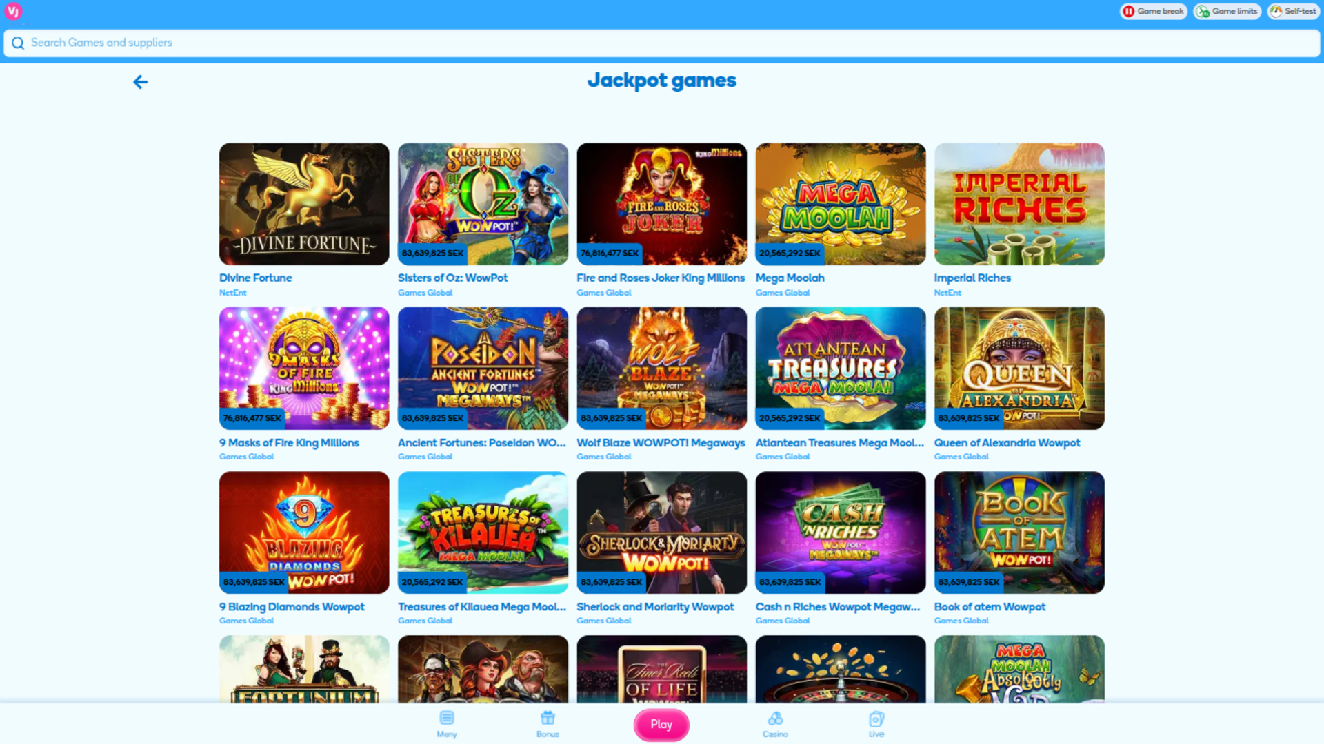 Jackpot do Vera John Casino para desktop