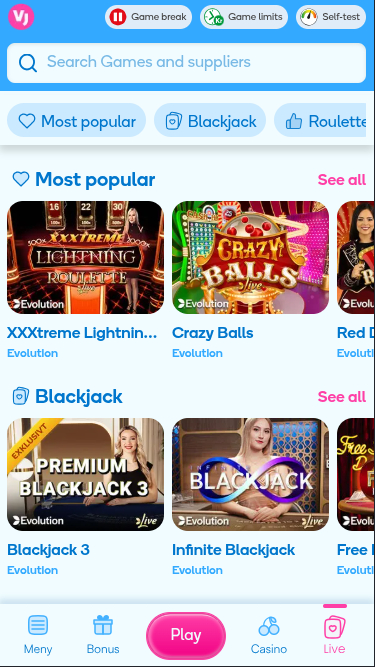 Dealer ao vivo móvel do Vera John Casino