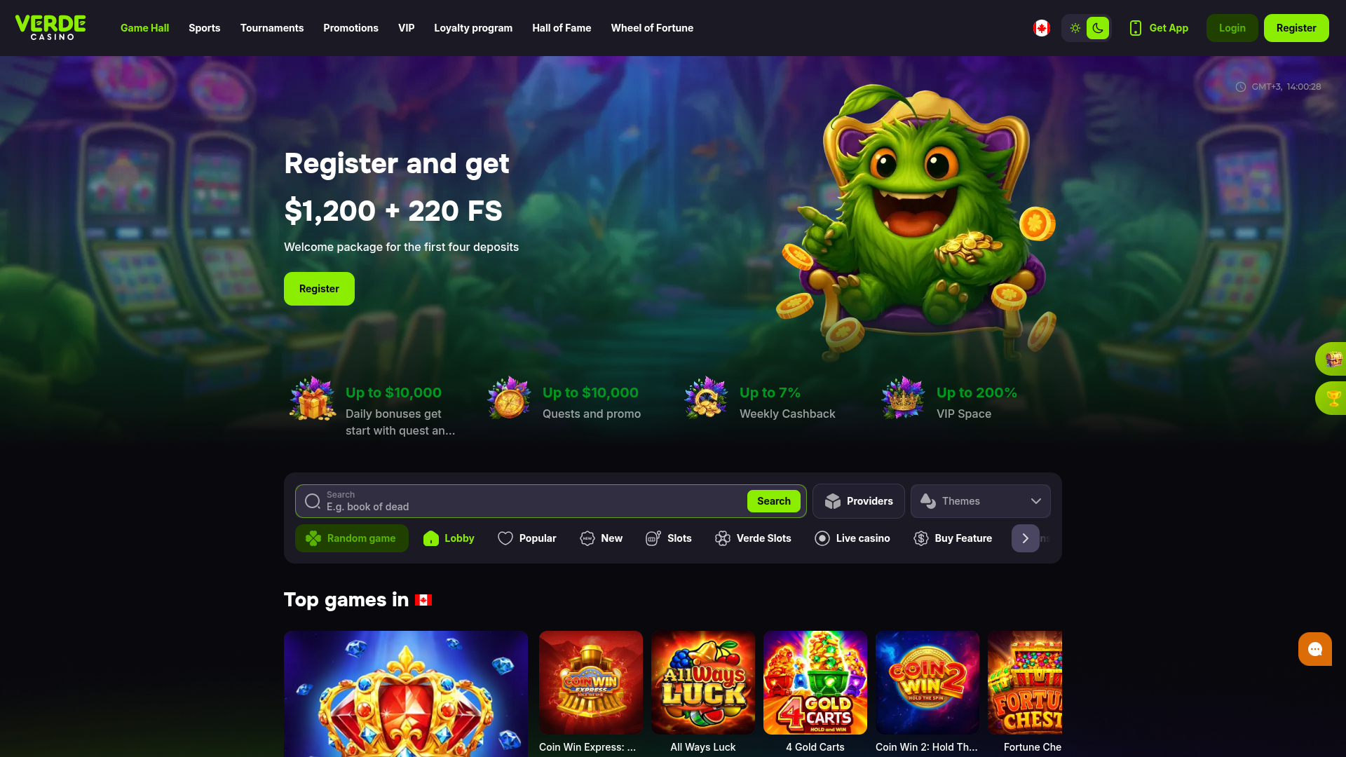 Verde Casino Desktop Homepage