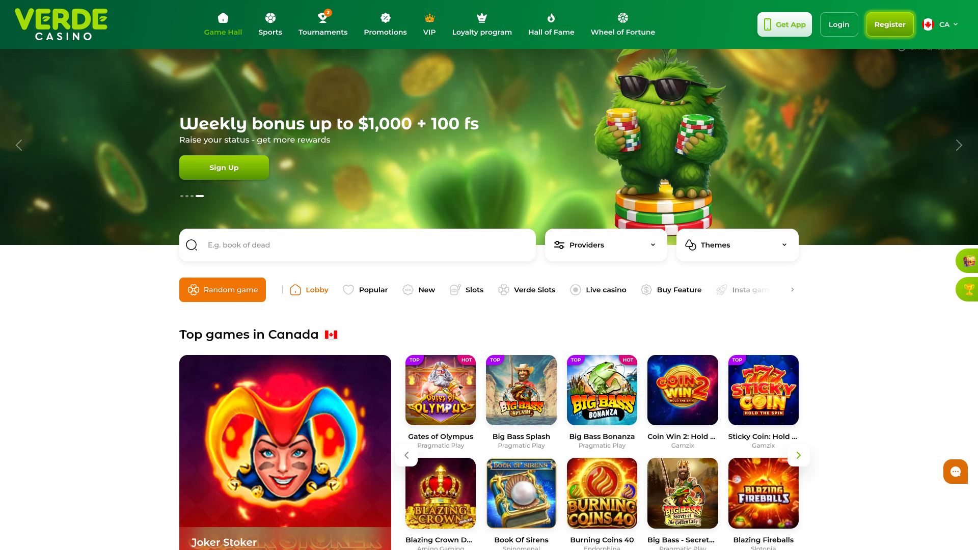 Verde Casino Desktop Homepage