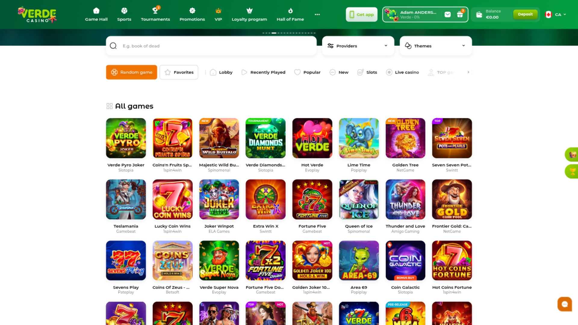 Juegos de Verde Casino para escritorio