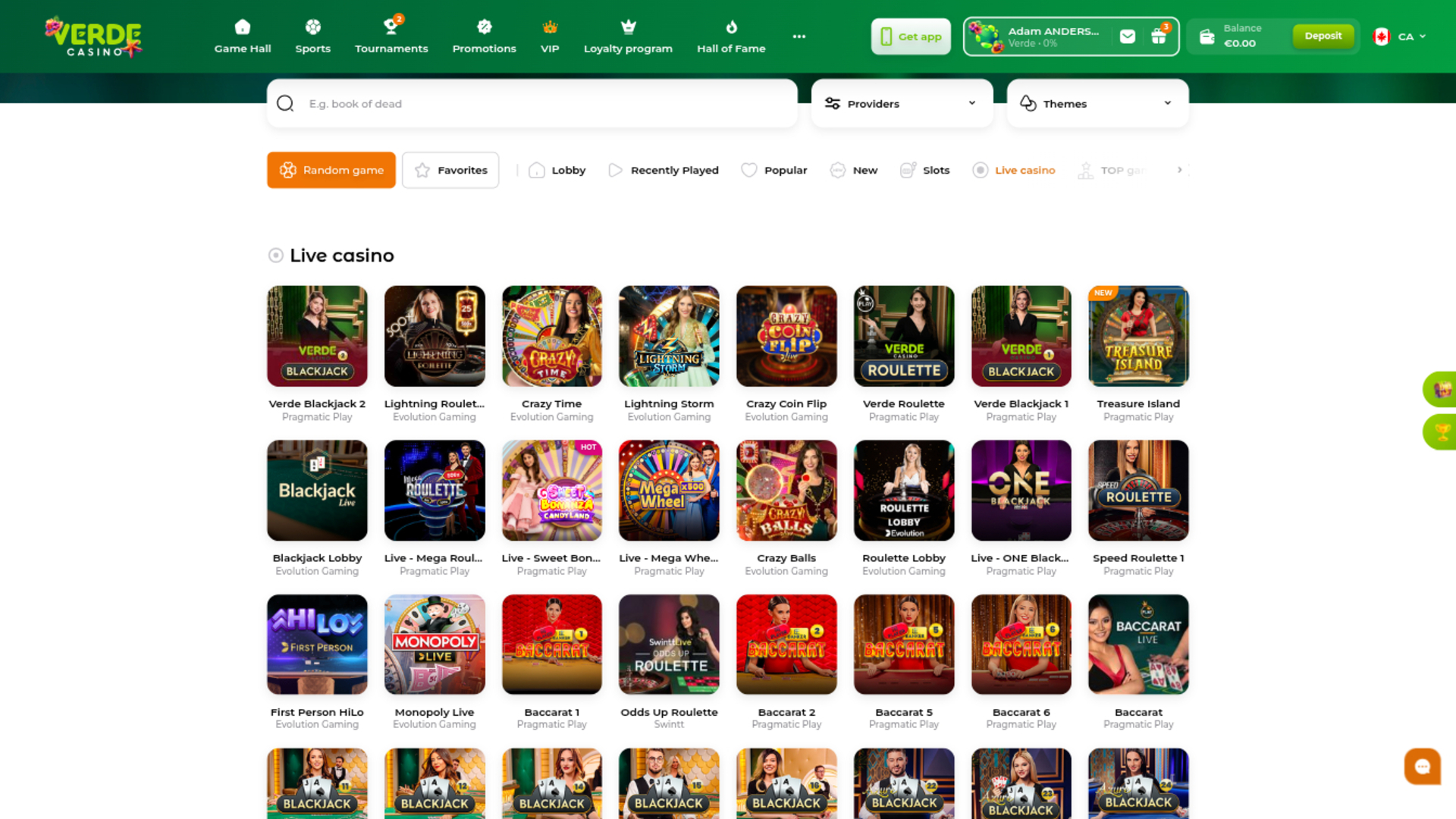 Crupier en vivo de Verde Casino para escritorio