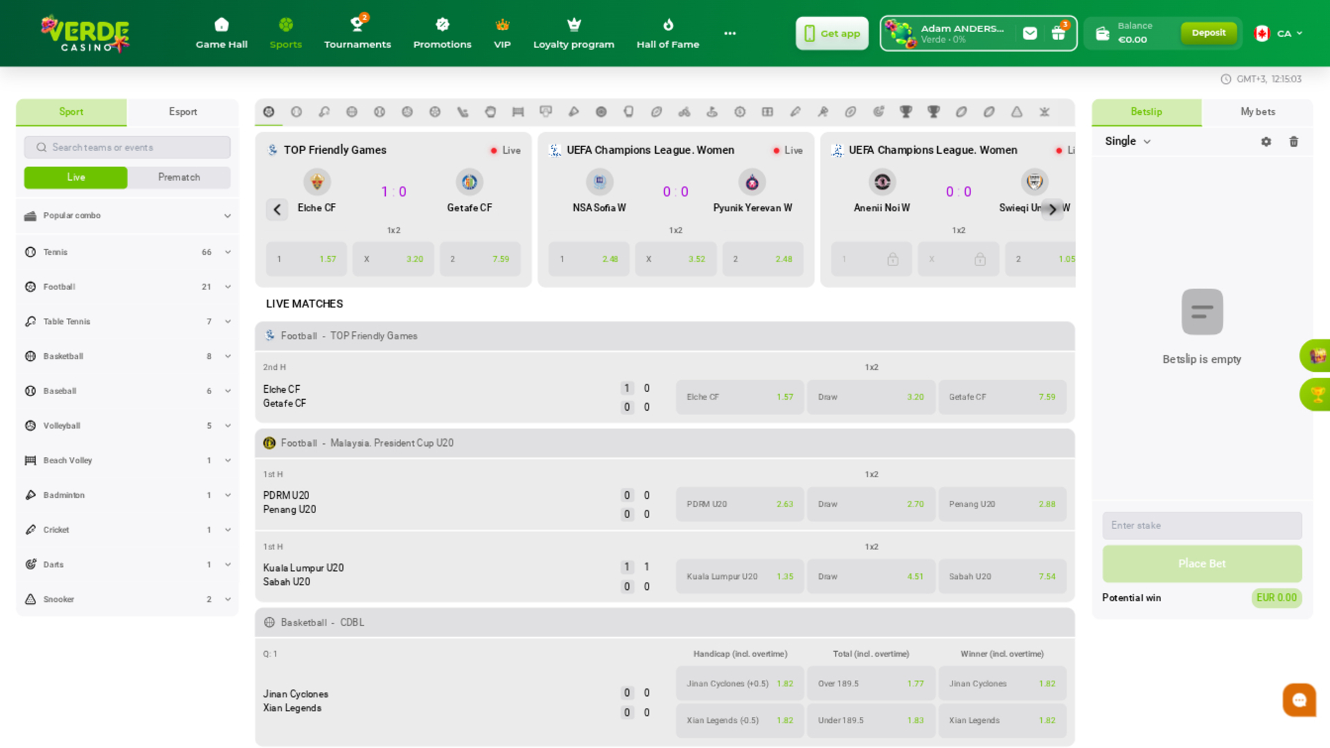 Deportes de Verde Casino para escritorio