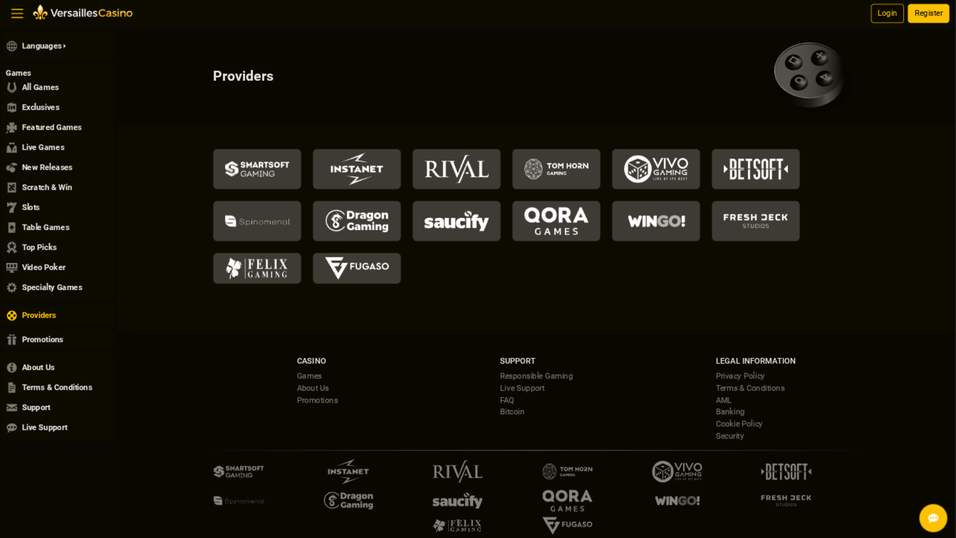 Développeurs de jeux de Versailles Casino sur ordinateur