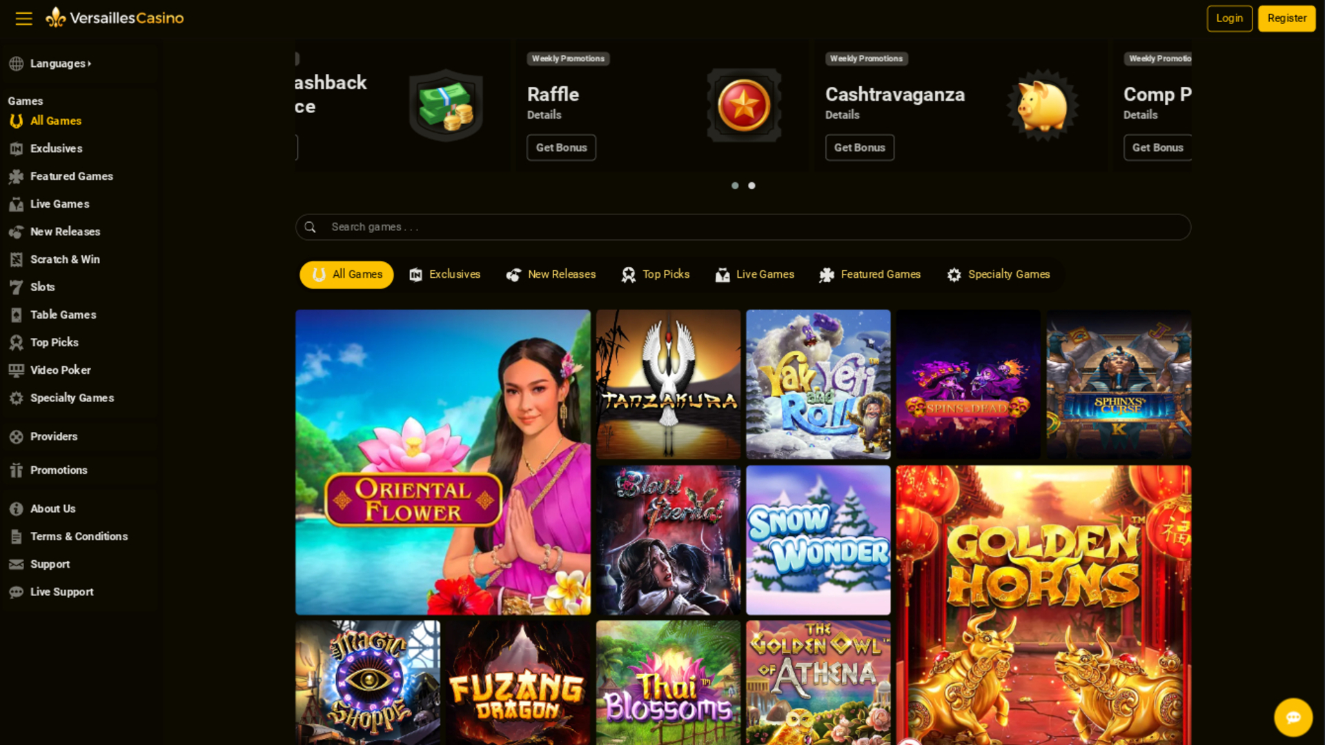 Page d'accueil de Versailles Casino sur ordinateur