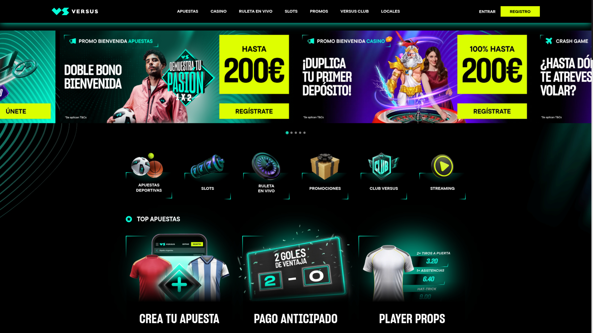 Versus Casino Desktop Homepage